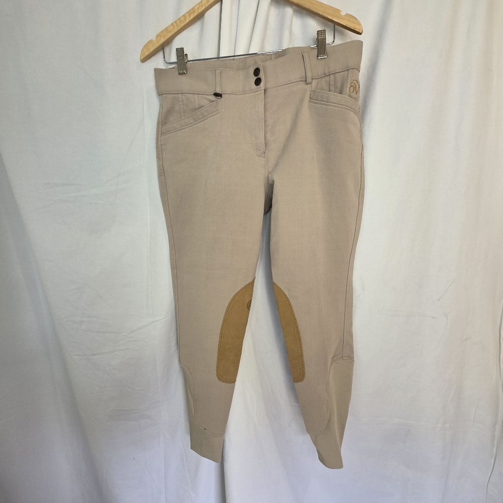 Ovation Beige/Tan SoftFlex Marilyn Knee Patch Breeches Curvey Women's 34R
